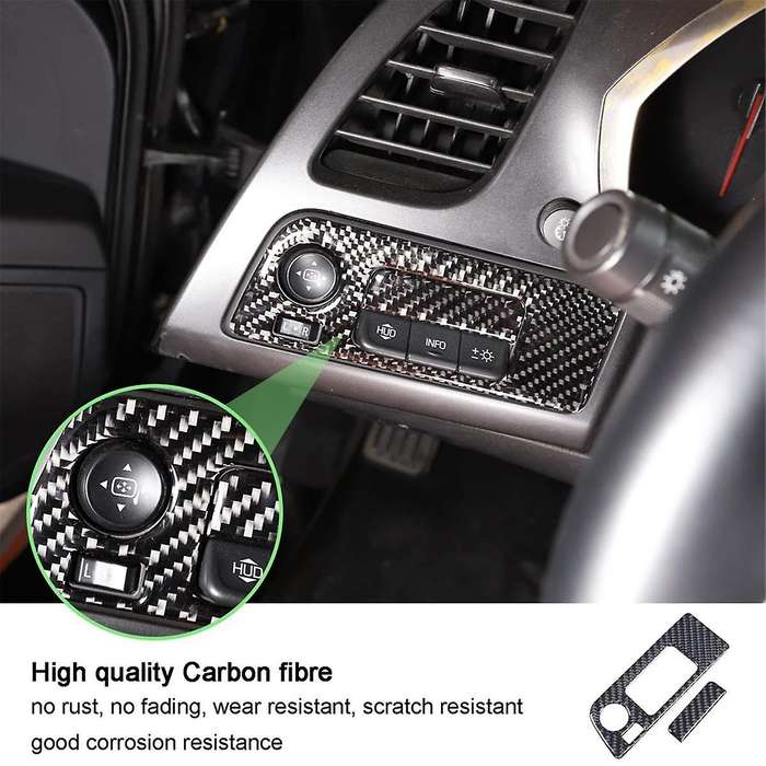 for C7 2014-2019 Soft Carbon Fiber Car Headlight Switch Frame Trim Cover Interior Accessories