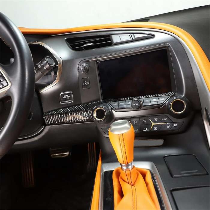 for C7 2014-2019 Soft Carbon Fiber Car Navigation Screen Lower Panel Cover Trim Sticker Accessories