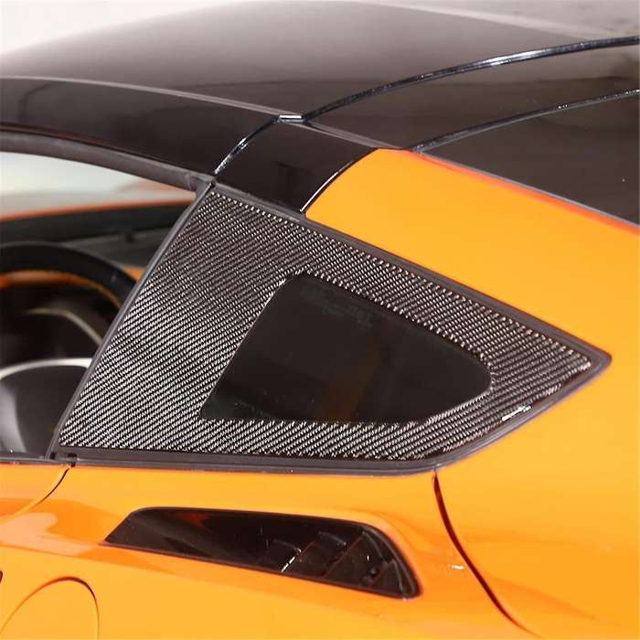 for C7 2014-2019 Soft Carbon Fiber Car Rear Side Window Louvers Cover Trim Sticker Accessories