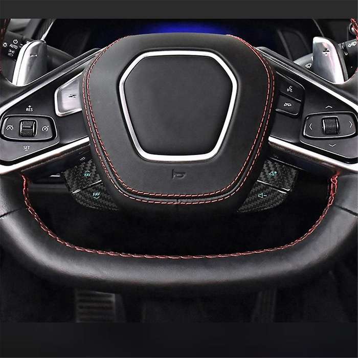 for C8 2020-2022 Car Steering Wheel Panel Cover Real Hard Carbon Fiber Sticker Interior Trim -B