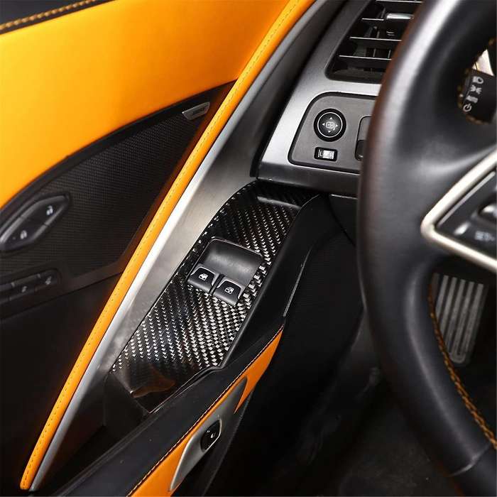 for C7 2014-2019 Soft Carbon Fiber Car Window Lift Switch Panel Cover Trim Sticker Accessories