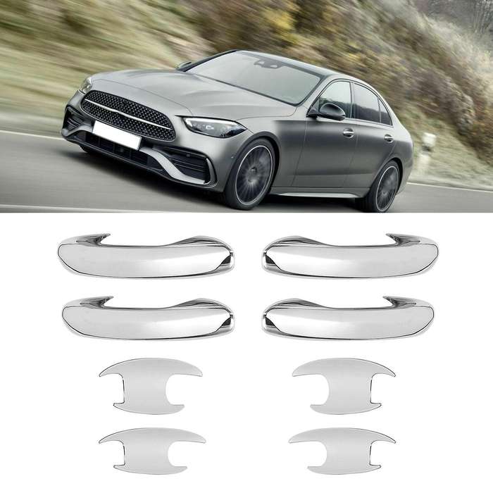 for C-Class W206 2022 Car Door Handle Bowl Cover Cup Cavity Trim Insert Catch Molding Garnish Chrome
