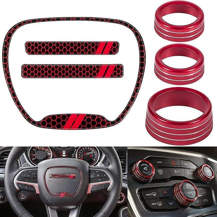 for Charger Durango 2015-2020 Steering Wheel Trim Cover Emblem +Air Conditioner Switch CD Button Kno