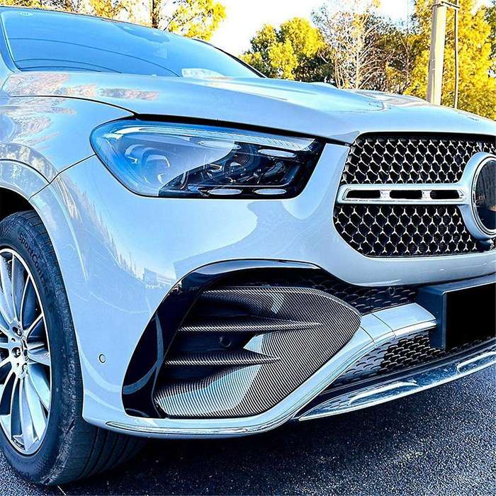 for Class W167 C167 Gle450 2024+ Front Bumper Fog Light Grille Cover Trim Carbon Fiber