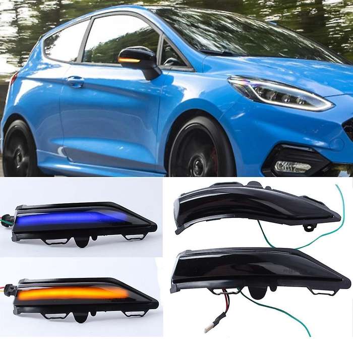 for Fiesta ST Line MK8 2019+ Car LED Dynamic Side Rearview Mirror Light Turn Signal Indicator Blue+Y