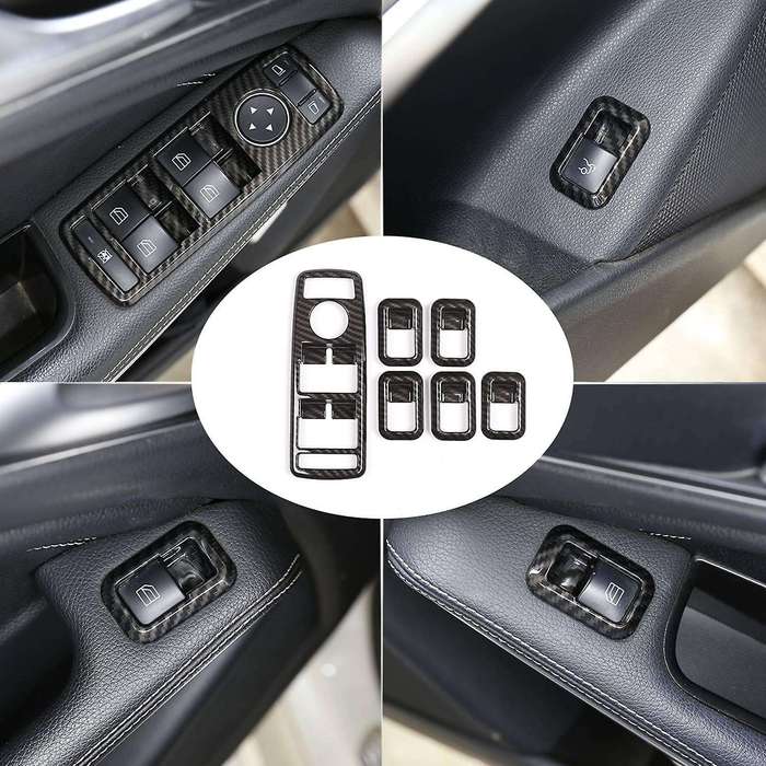 for GLS 6Pcs Carbon Fiber ABS Door Window Switch Panel Cover Car Stylings Trim