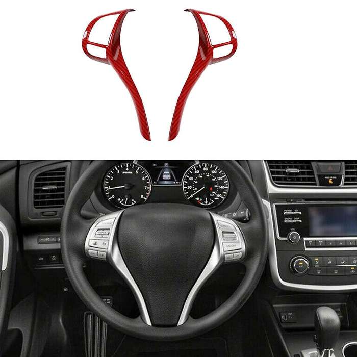 for J11 Teana Altima 2013-2018 Red Carbon Fiber Steering Wheel Switch Button Cap Cover Strip Trim