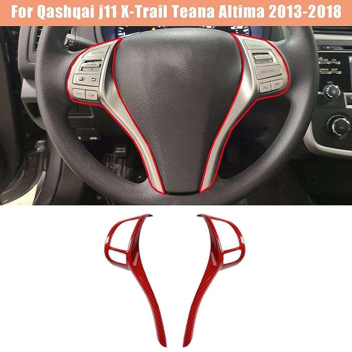 for J11 Teana Altima 2013-2018 Red Carbon Fiber Steering Wheel Switch Button Cap Cover Strip Trim