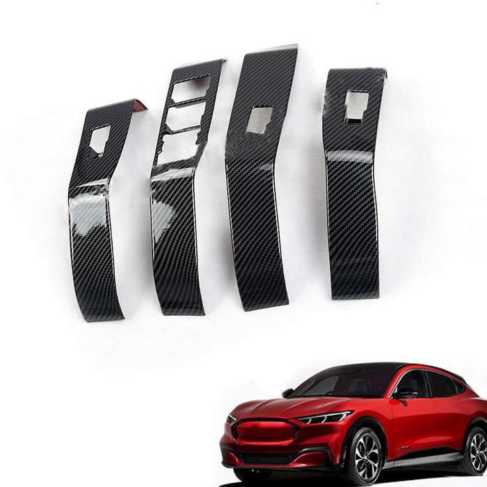 for MACH-E 2021 2022 Door Window Lift Panel Door Window Switch Cover Trim, Carbon Fiber Pattern