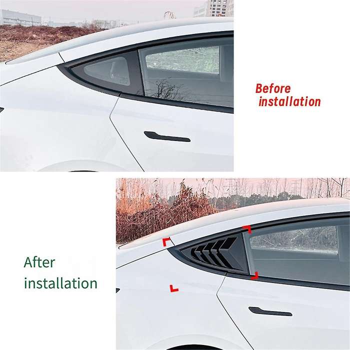 for Model 3 2024+ Rear Side Window Louvers Scoop Shades Cover Blinds Spoiler Gloss Black