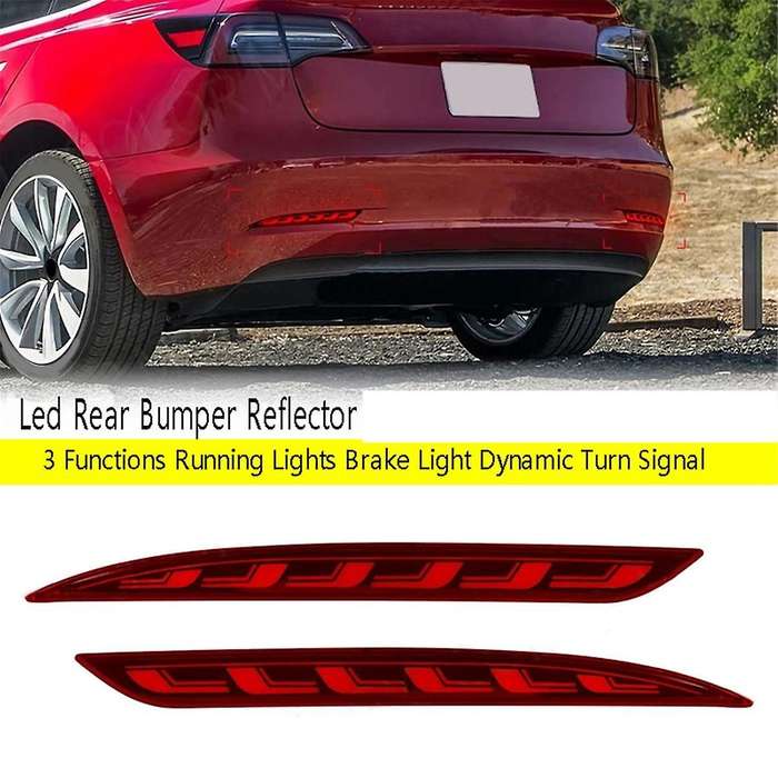 for Model 3 Y 2017-2022 Red LED Rear Bumper Reflector 3 Functions Running Lights Brake Light Dynami