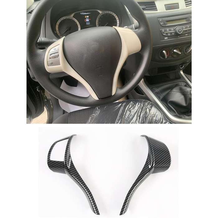 for Navara NP300 2016-2021 Carbon Fibre Car Steering Wheel Panel Button Cover Trim Decorative Sticke