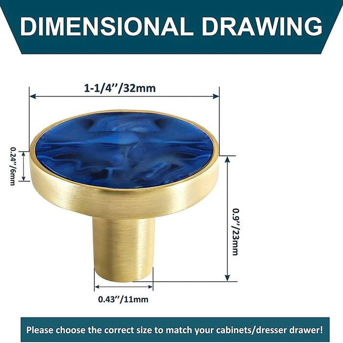 4 Pack Gold Knobs for Dresser Drawers, Kitchen Cupboard , Blue