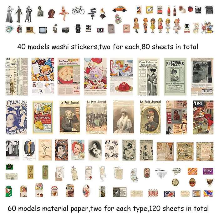 400pcs Scrapbooking Supplies Journaling Vintage Adhesive