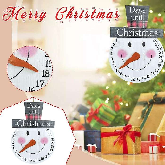 Wooden Holiday Calendar with Lanyard Pendant Decorations Santa Claus