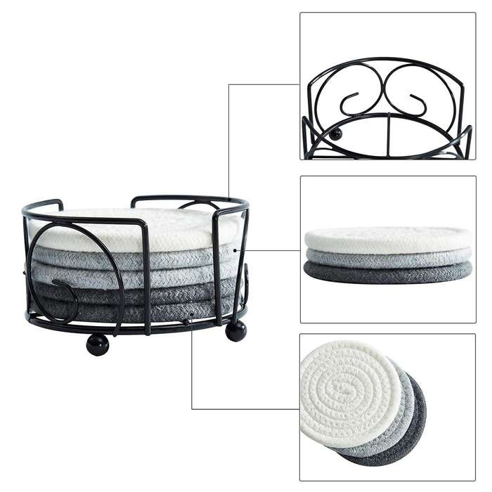 Coasters with Holder Handmade Braided Thick Cotton Rope