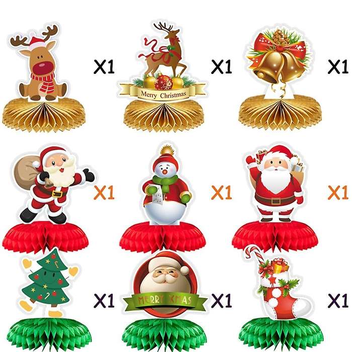 9pcs Christmas Theme Honeycomb Centerpieces Ornaments for Table Decor