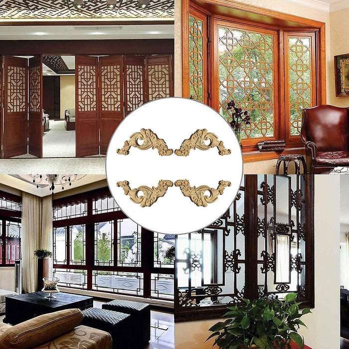 4pcs Carved Unpainted European Exquisite Floral Furniture