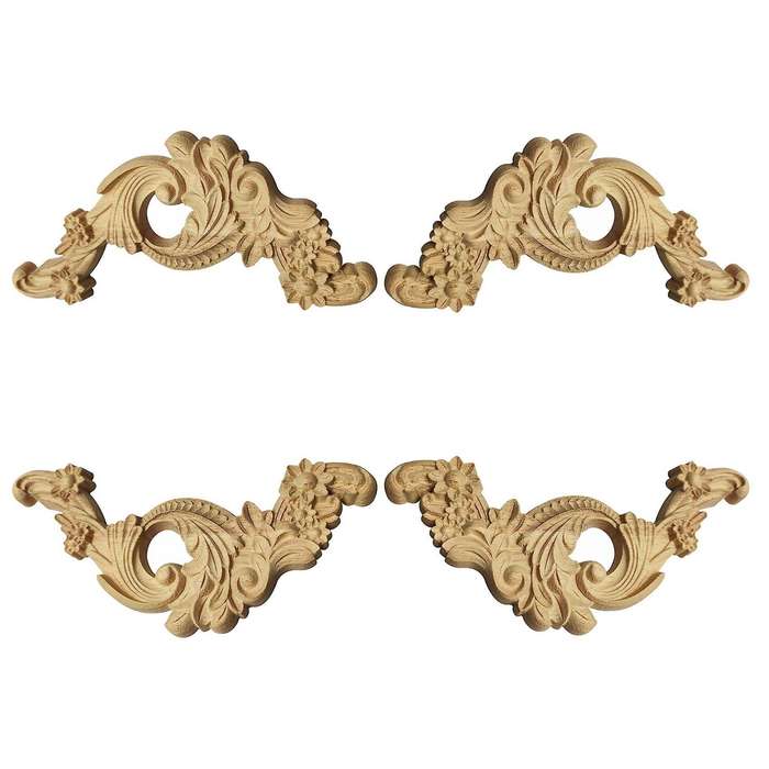 4pcs Carved Unpainted European Exquisite Floral Furniture