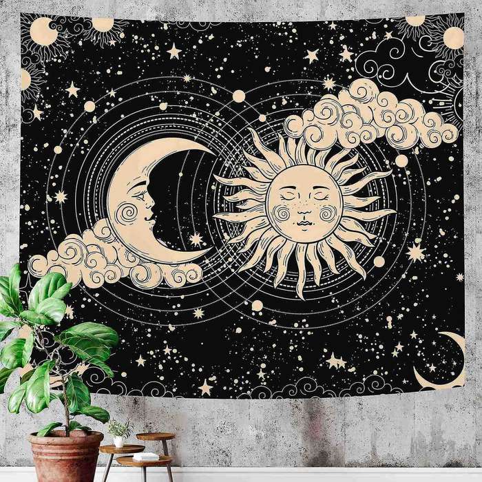 Aesthetic Psychedelic Sun and Moon Black Tapestry - 130x150cm