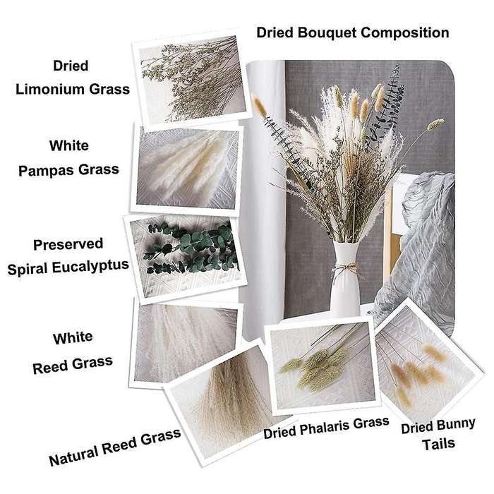 Dried Flower Bouquet ,17inch White Pampas Grass Decor for Home Table