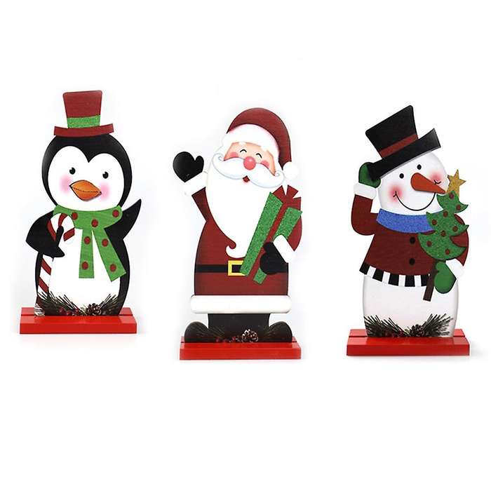 3pcs Santa Claus Snowman Penguin Wood Crafts Christmas Decorations