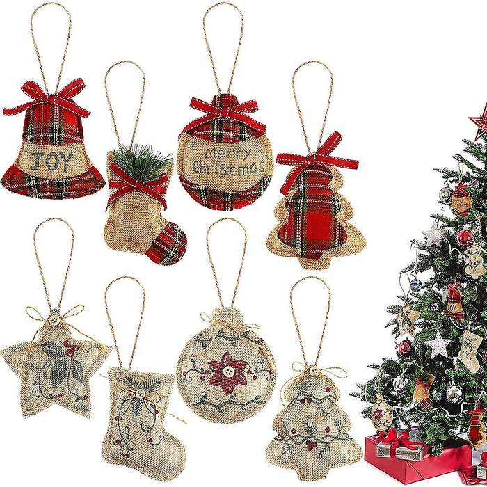 8 Pcs Burlap Christmas Hanging Decoration for Xmas Decoration