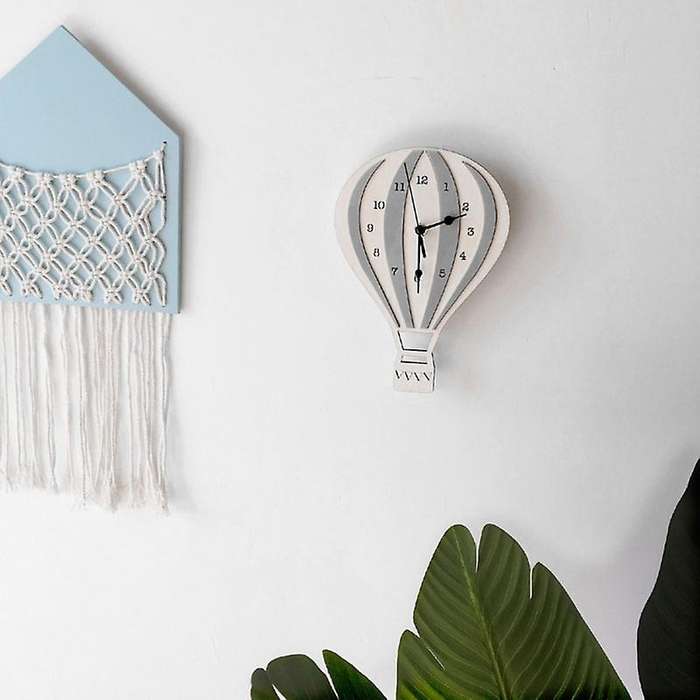 Nordic Style Children Cartoon Hot Air Balloon Clock Mute Clock Gray