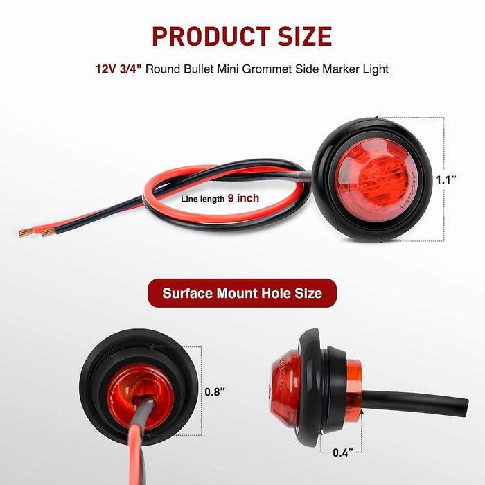 10pcs 3/4 Inch Round Led Lights Truck for Truck Rv Car Caravan