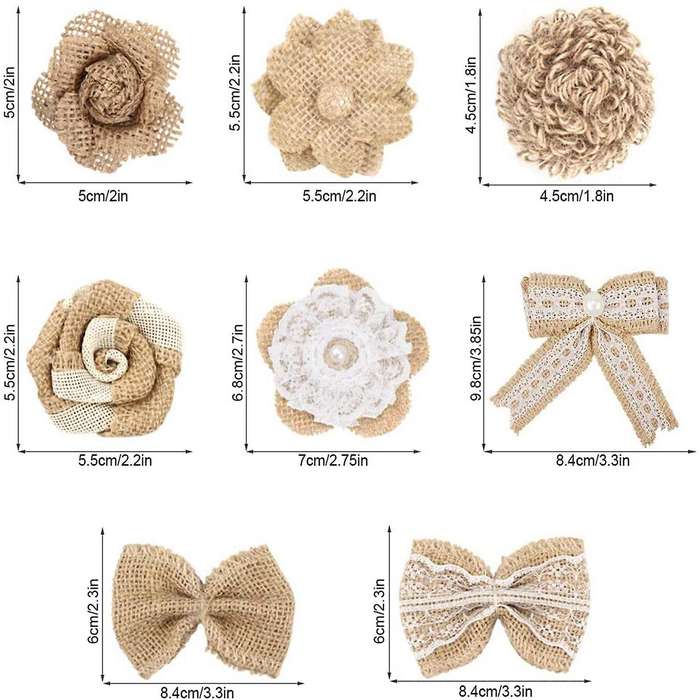24pcs Burlap Flowers and Burlap Bowknots Set for Diy Craft Party Gift
