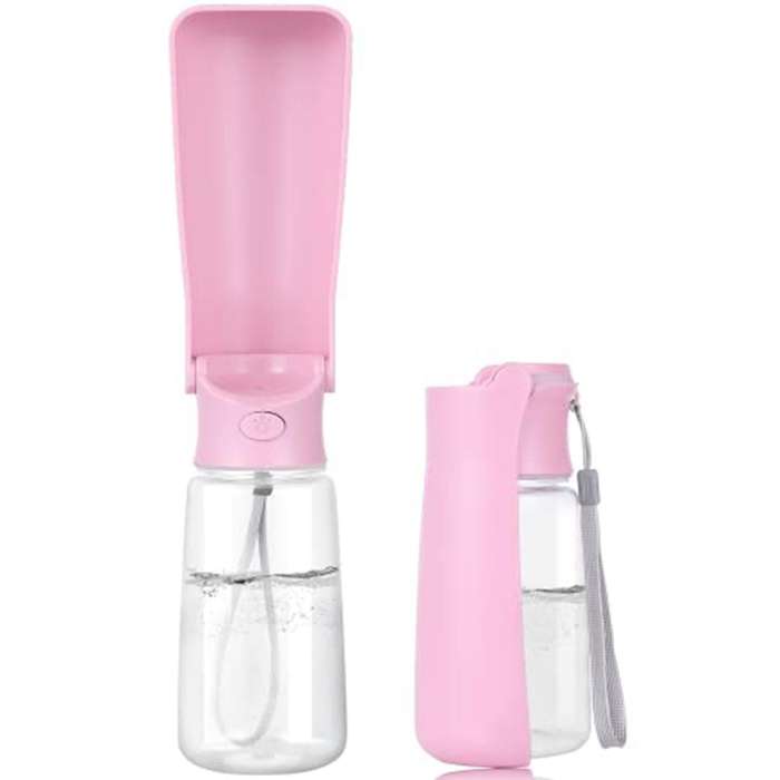 Foldable Dog Water Bottle 12oz, Portable Leak Proof for Dog -pink