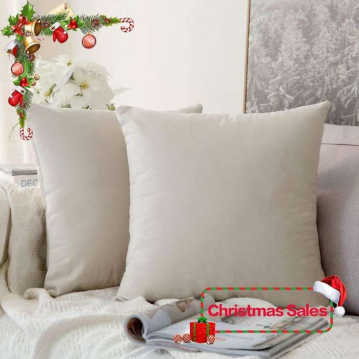 Set Of 2 Milky White Velvet Square Throw Pillow Covers 18x18 Inch