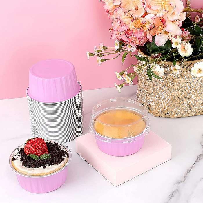 Dessert Cups, Aluminum Foil Mini Cupcake Liners, Muffin Liners, Pink