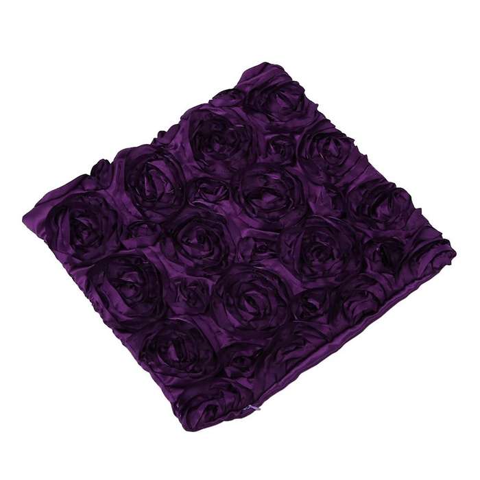 2x Purple Satin Rose Flower Square Pillow Cushion Pillowcase Case