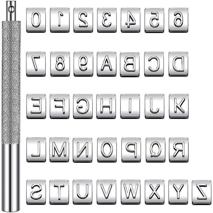 36pcs Punch Tool Number Alphabet Pattern Diy Stamper+1pc Handle