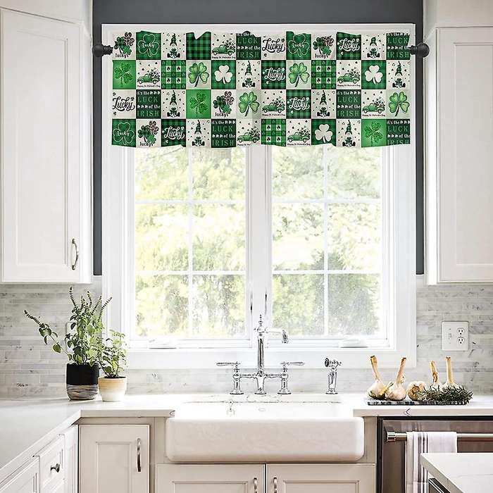 St. Patrick's Day Valances for Windows Green Shamrock Gnome Truck