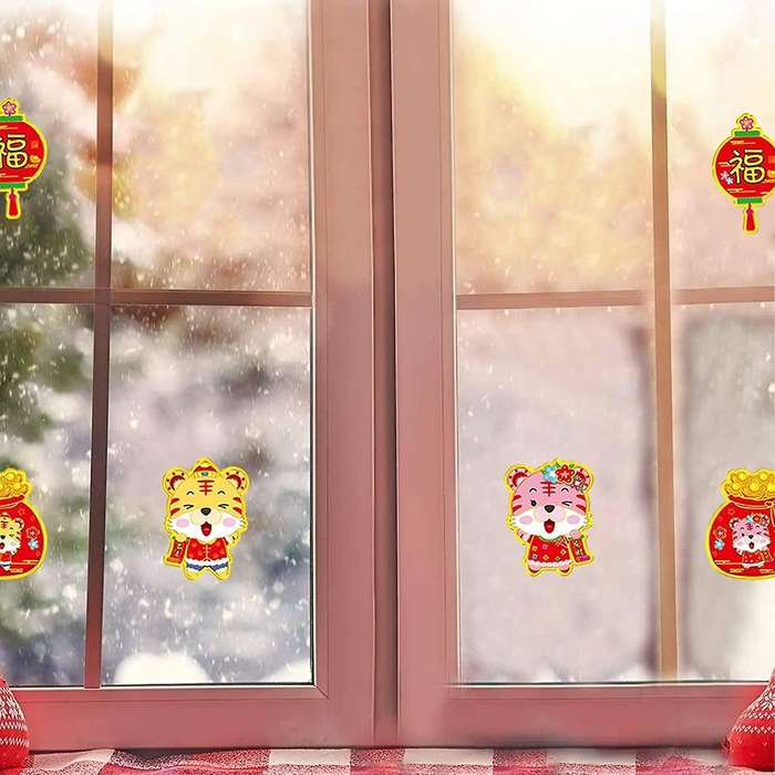 10pcs Chinese New Year Decoration, Chinese Flocking Chunlian Set,