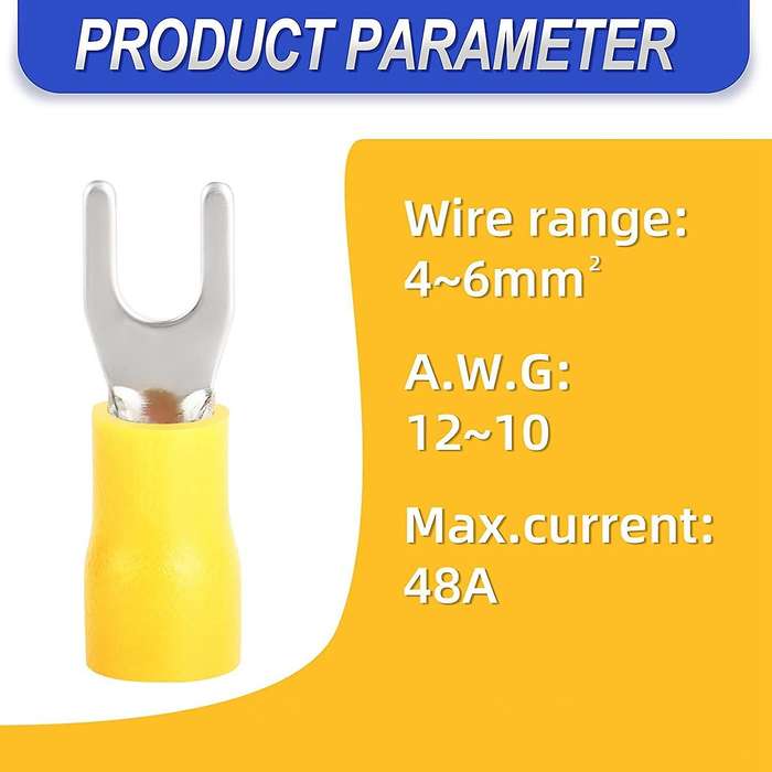 300 Pcs Yellow 12-10 Awg Insulated Fork Spade U-type Wire Connectors