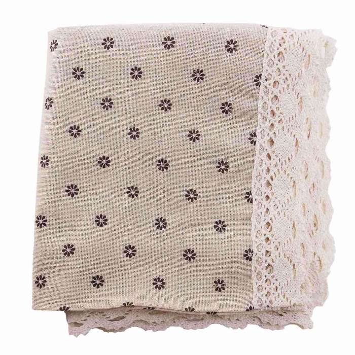 Table Cloth Linen with Lace, Coffee Small Chrysanthemum, 90*90cm