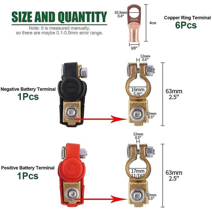 8pcs Copper Battery Terminals Negative and Positive Clamps Connectors