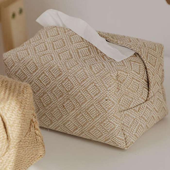 Linen Fabric Tissue Box Rectangle Container Table Home Decoration E