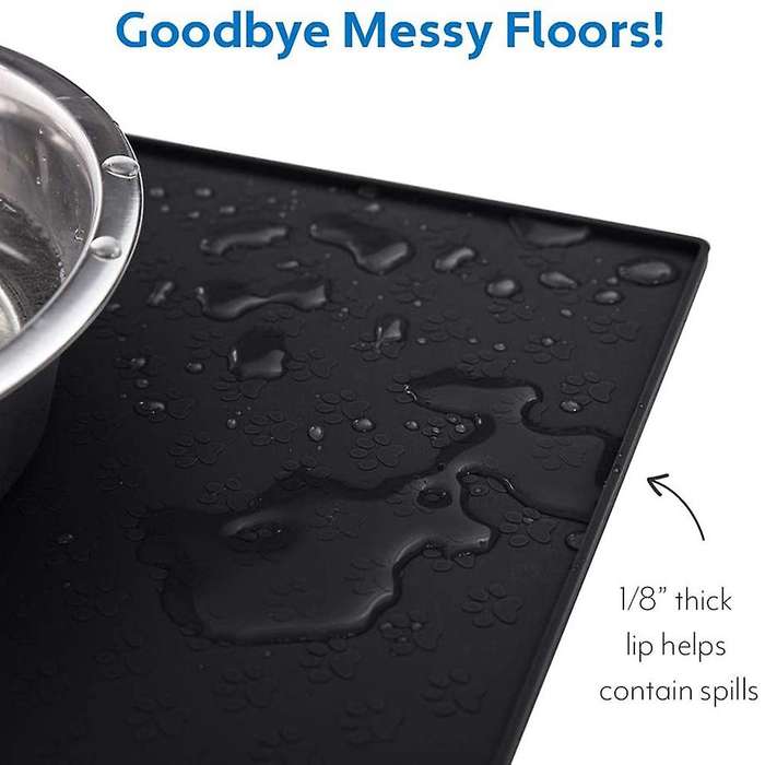 Pet Placemat for Dog and Cat, Mat for Prevent Overflow, 48x30cm Black