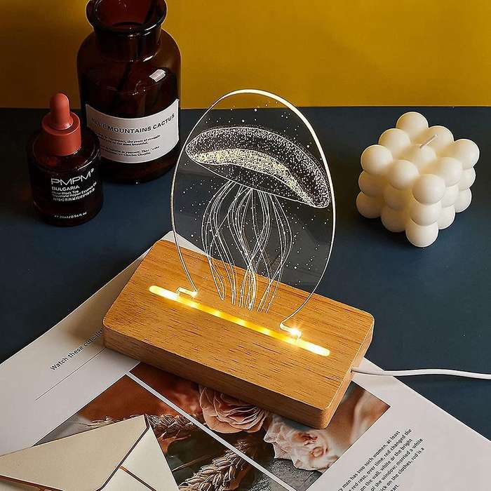 Square Wooden Led Night Light Base, for Crystal Glass Art