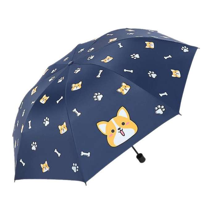 Cartoon Dog Corgi Umbrella for Women Uv Rainproof Umbrella Navy