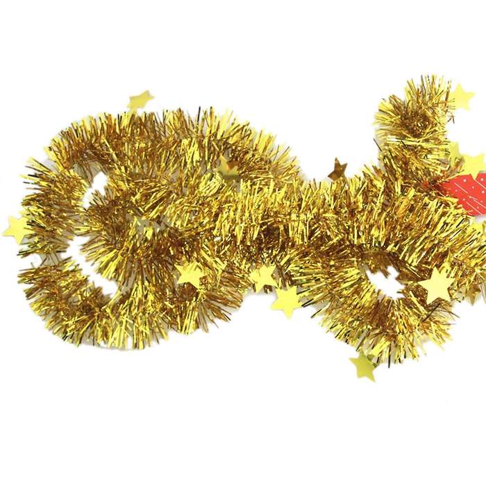 Gold Tinsel Garland Star Ribbon for Christmas Tree Decorations 10pcs