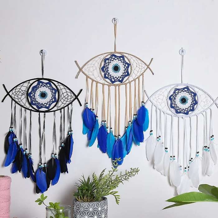 Evil Eye Dream Catchers for Bedroom Hand-woven Macrame Dreamcatcher,1