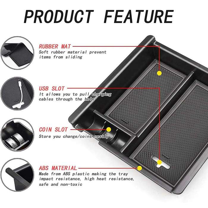 Car Center Console Organizer Tray for Toyota Tacoma 2016-2021, Black