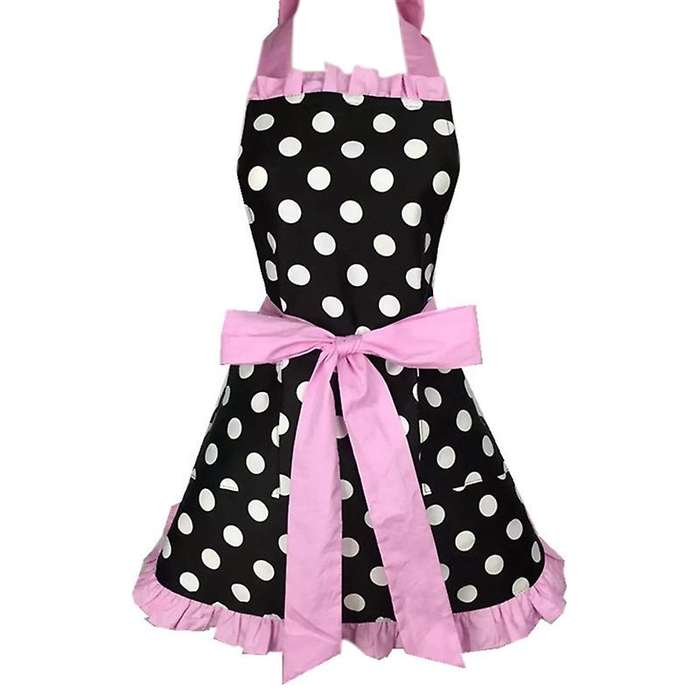 Retro Kitchen Aprons for Woman Girl Cotton Polka Dot Cooking Pink