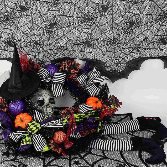 Witch Halloween Wreath with Hat Legs for Halloween Decorations