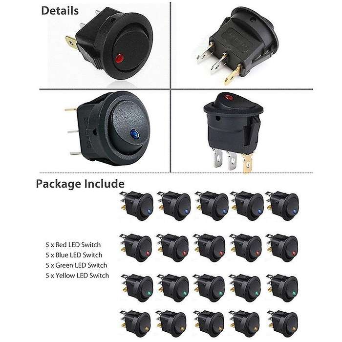 20pcs 12v Rocker Dot Led Light Round Toggle Switch for Car,rv, Marine